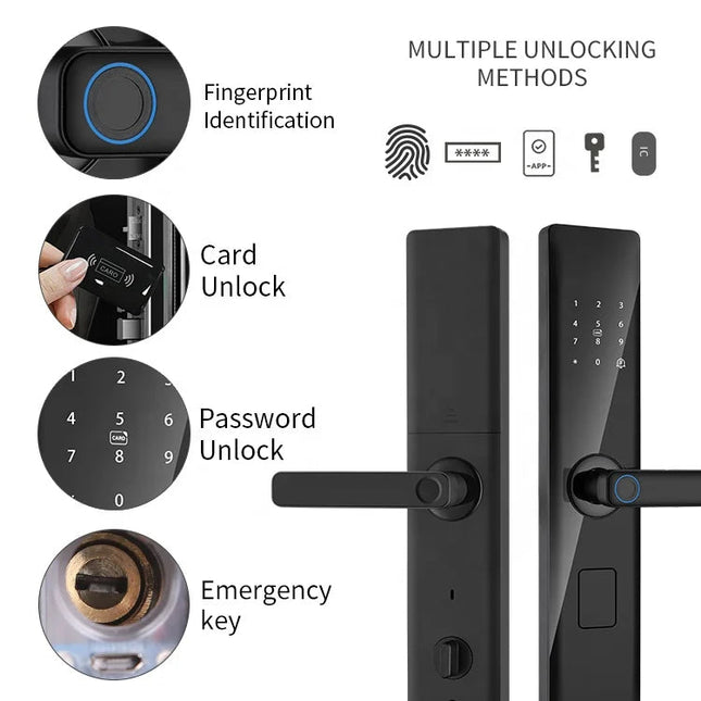 Smart Fingerprint Door Lock with App Control, Key Access, and External Doorbell