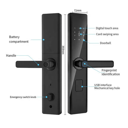 Smart Fingerprint Door Lock with App Control, Key Access, and External Doorbell