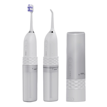 Rechargeable Portable Toothbrush Water Flosser Combo with 360° Rotating Nozzles