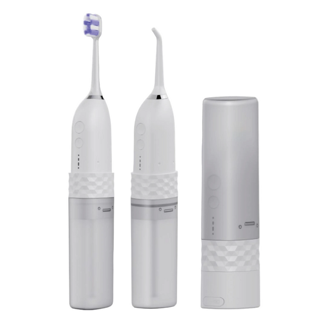Rechargeable Portable Toothbrush Water Flosser Combo with 360° Rotating Nozzles