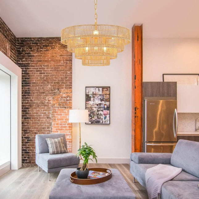 Modern Multi-Layer Rattan Pendant Light with Warm LED Illumination for Dining or Bedroom