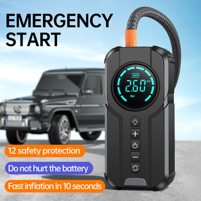 6-in-1 Portable Car Jump Starter with LED Light, Air Compressor & Multi-Function Power