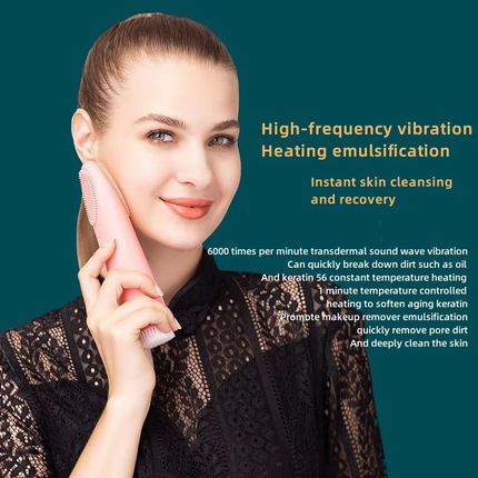 USB Rechargeable Sonic Facial Cleansing Brush with Heat Function Waterproof Silicone Face Cleanser