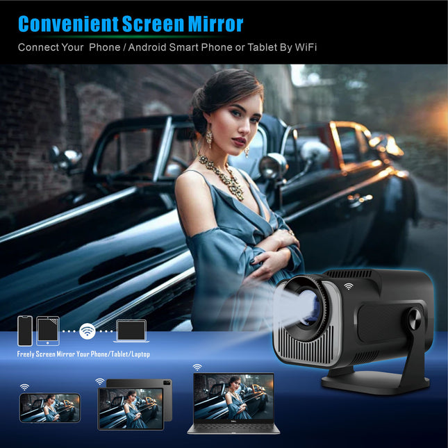 Portable Full HD Projector Android OS WiFi Bluetooth Large Screen Support