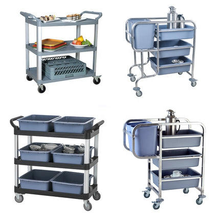 Plastic Serving Cart 2-Tier Delivery Trolley with 100kg Capacity per Shelf