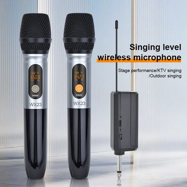 Cordless Wireless Handheld Microphone Set with Receiver & Anti-Slip Grip – Dual Mics for Karaoke, Events & Presentations