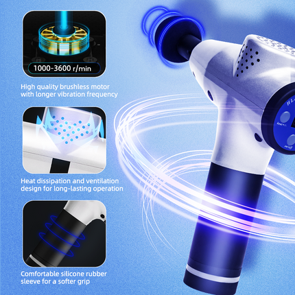 Portable Cordless Handheld Massager 9-Speed with Warming Function 8 Heads Silver