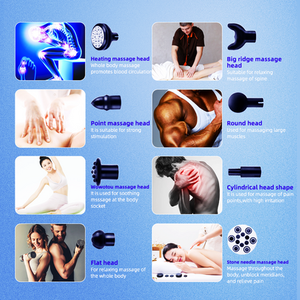 Portable Cordless Handheld Massager 9-Speed with Warming Function 8 Heads Silver