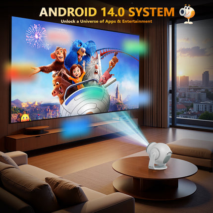 Compact HD Smart Projector 150 Inch Screen 290 Lumens Auto Keystone WiFi6 White