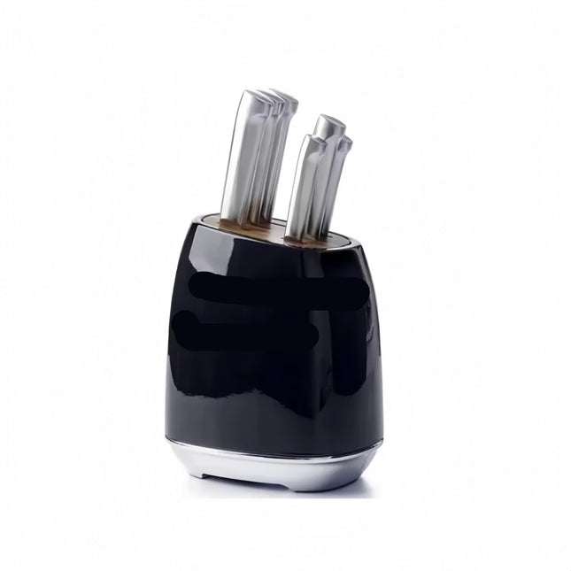 6 Piece Stainless Steel Knife Block Set with Shears and Retro Metal Holder
