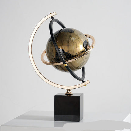 Black Decorative Globe with Marble Base and Premium Zinc Alloy for Desk or Home