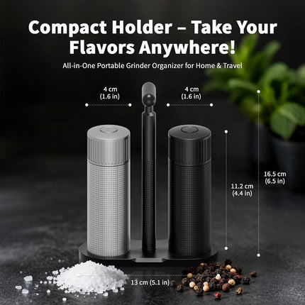 Heavy Duty Salt and Pepper Mill Set with Aluminum Body Metal Base and Cleaning Brush