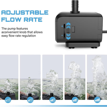 6W Aquarium Water Pump Adjustable Flow Ultra Quiet Submersible Fountain for Fish Tanks