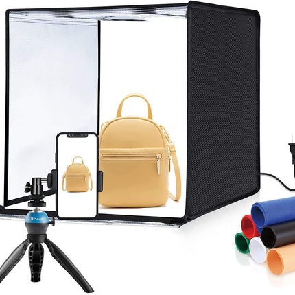60cm Foldable Photo Light Box Tent with LED Dimmable Lighting and 6 Backdrops