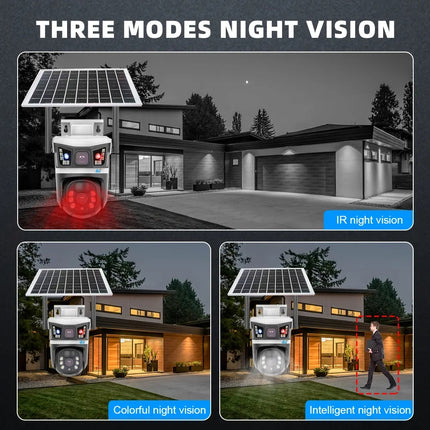 Solar Wireless PTZ Camera Dual Lens 4MP Night Vision 3 Screen Solar Powered