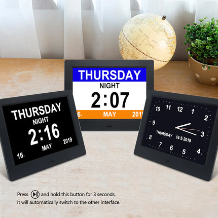 7-Inch Smart Digital Picture Frame with Clock, Dual Time Display, Audio Support & Remote