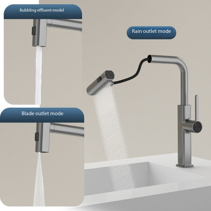 Stainless Steel Pull Out Bathroom Tap with LED Display 3 Spray Modes 360 Degree Swivel