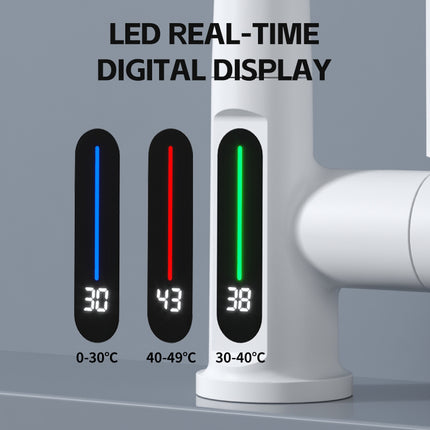 Modern Pull Out Basin Mixer Tap with Temperature Display 90° Swivel Head 1/2 Inch Inlet