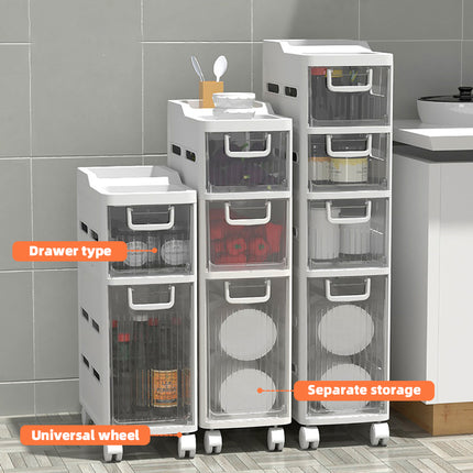 Space-Saving Narrow Bathroom Drawer Cabinet 4-Tier Plastic Organizer with Castors