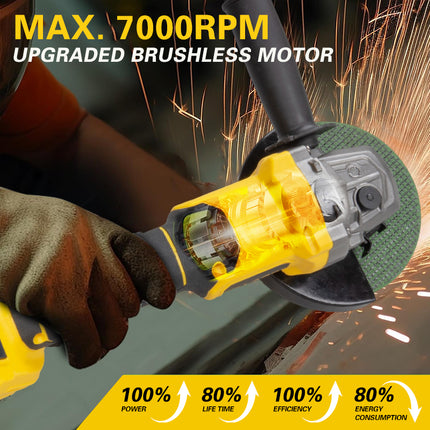 Heavy Duty Cordless Brushless Angle Grinder 21V 3Ah 100-125mm Disc Multi Speed for Cutting Demolition