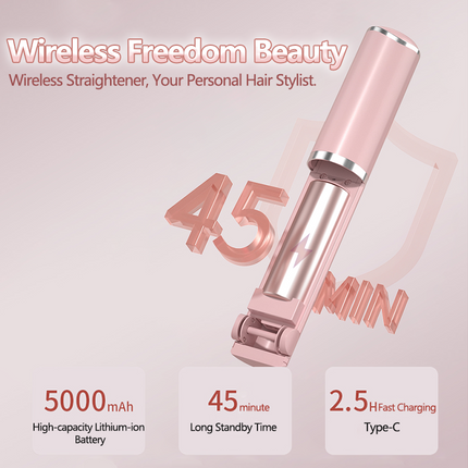 Portable Cordless Hair Straightener Brush 5000mAh Rechargeable 4 Temperature Settings