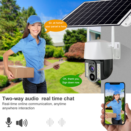 Solar 3MP 4G PTZ Outdoor Security Camera with Night Vision Two-Way Audio Solar Powered