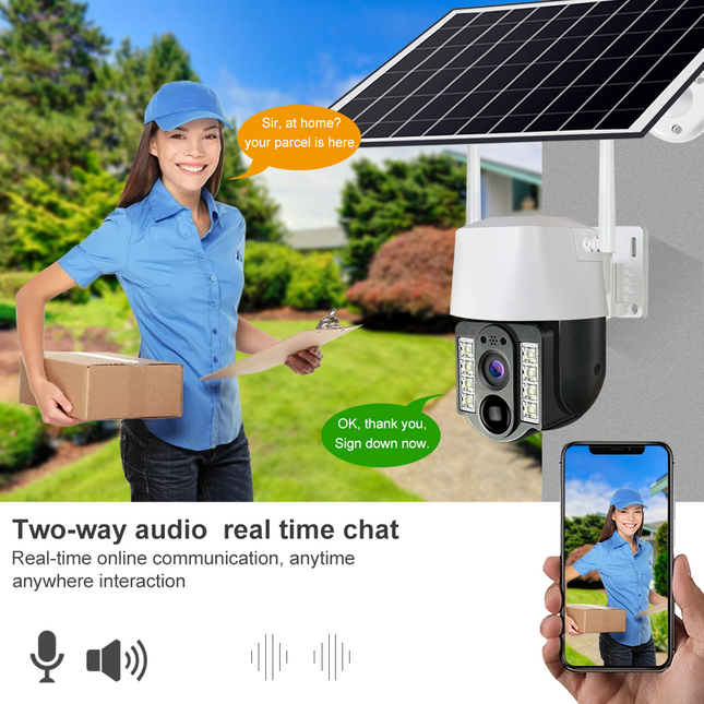 Solar 3MP 4G PTZ Outdoor Security Camera with Night Vision Two-Way Audio Solar Powered
