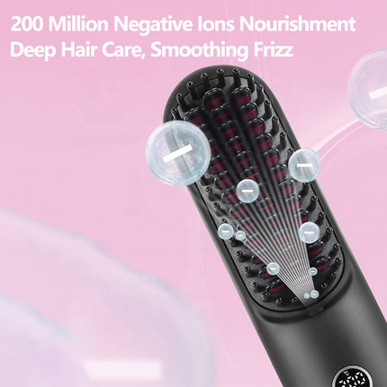 Portable Ionic Hair Straightener Brush Rechargeable with 3 Heat Settings LED Screen