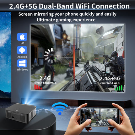 4K Smart Projector Android 12 WiFi Portable 2400 Lumens Stereo Speaker Home Theater