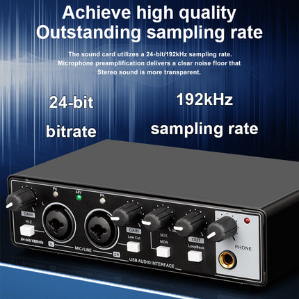 Professional USB Audio Interface Sound Card with Dual Mic Inputs, 48V Phantom Power, 192kHz/24-Bit
