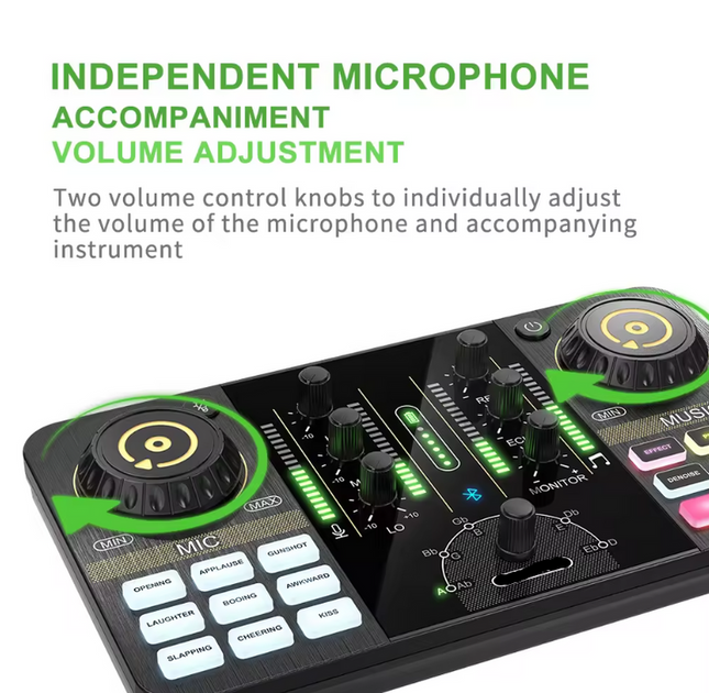 Rechargeable USB Audio Sound Card Mixer for Live Streaming, Recording & Podcasting with Bluetooth Noise Reduction