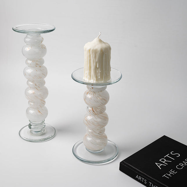 Handcrafted White Glazed Glass Candlestick Holder – Elegant Tabletop Home Decor