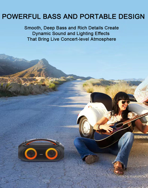 80W Waterproof Bluetooth Party Speaker with RGB Lights, USB, AUX and Microphone