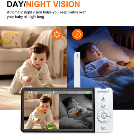 Wireless 2.4GHz Baby Camera Monitor with 13H Battery, Lullabies & Cry Alert