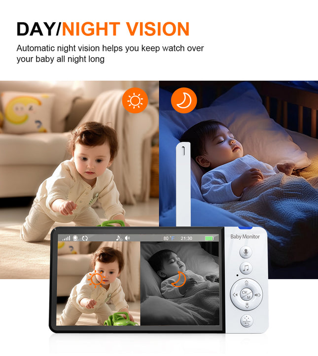 Wireless 2.4GHz Baby Camera Monitor with 13H Battery, Lullabies & Cry Alert