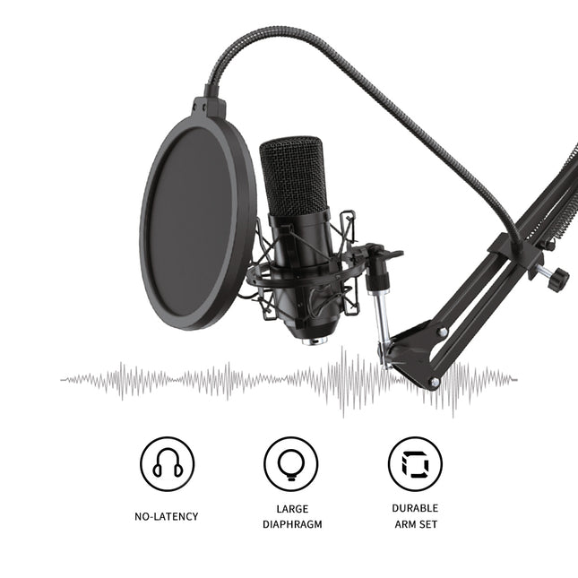 Professional Condenser Mic Kit with Pop Filter, Boom Arm & XLR Cable for Recording & Podcasting