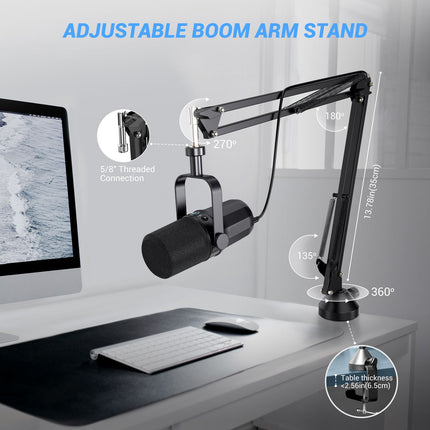 Professional Desktop Podcast Microphone with Cardioid Pickup, Dual USB & XLR Audio Output