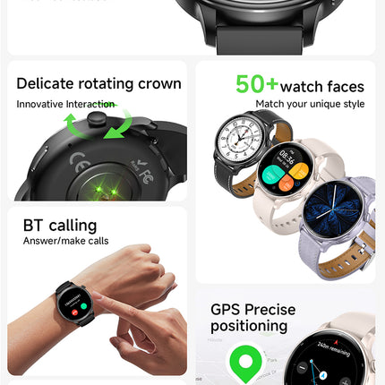 1.32" AMOLED Round Smart Watch with Bluetooth Calling, 170+ Sports Modes, Compass, 1ATM Waterproof