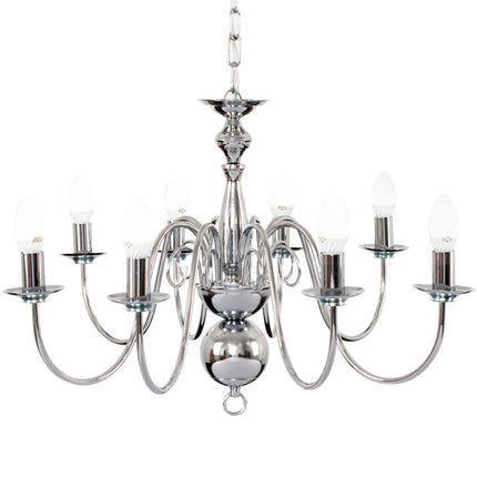 Vintage Style 8 Light Gold Ceiling Chandelier with Brass Look Frame E14 Fitting