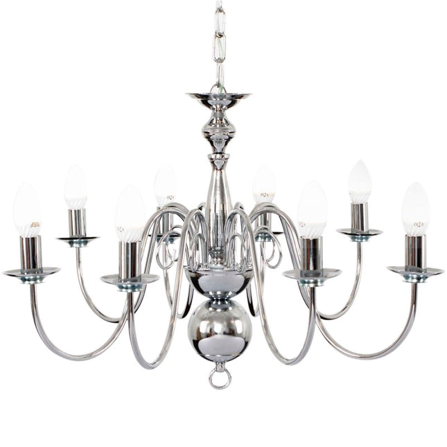 Vintage Style 8 Light Gold Ceiling Chandelier with Brass Look Frame E14 Fitting