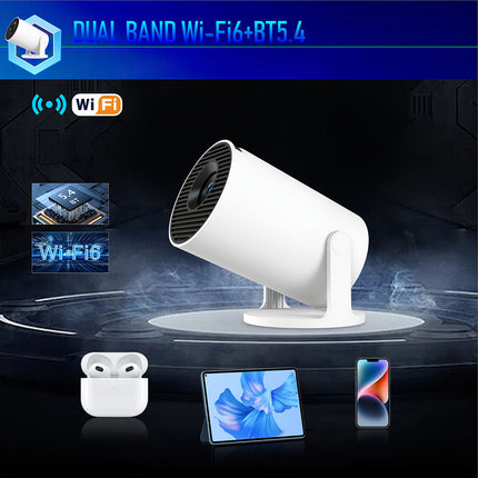 Portable Smart Projector 720p HD 150 Inch Display WiFi6 Auto Keystone White