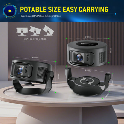 Compact HD LED Projector Android System WiFi6 Bluetooth 200 Lumens