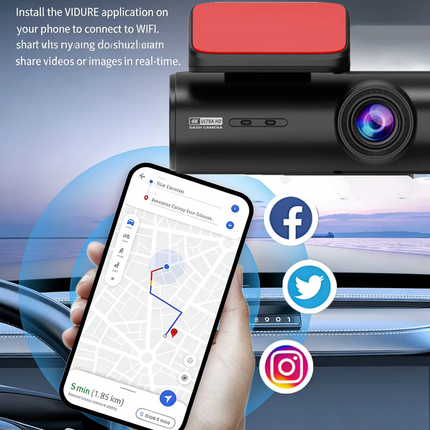 Dual Lens 4K Car Dash Camera with Rear Camera, WiFi and Loop Recording