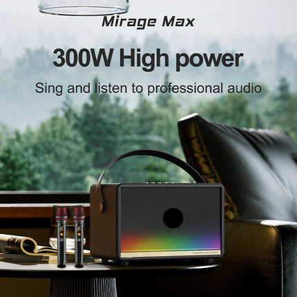 High-Power Portable Bluetooth Speaker System with Dual Wireless Mics, RGB Lights & Water-Resistant Body