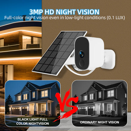 Smart Solar Surveillance Camera 3MP with AI Motion Alerts, Full-Color Night View, Weatherproof Design
