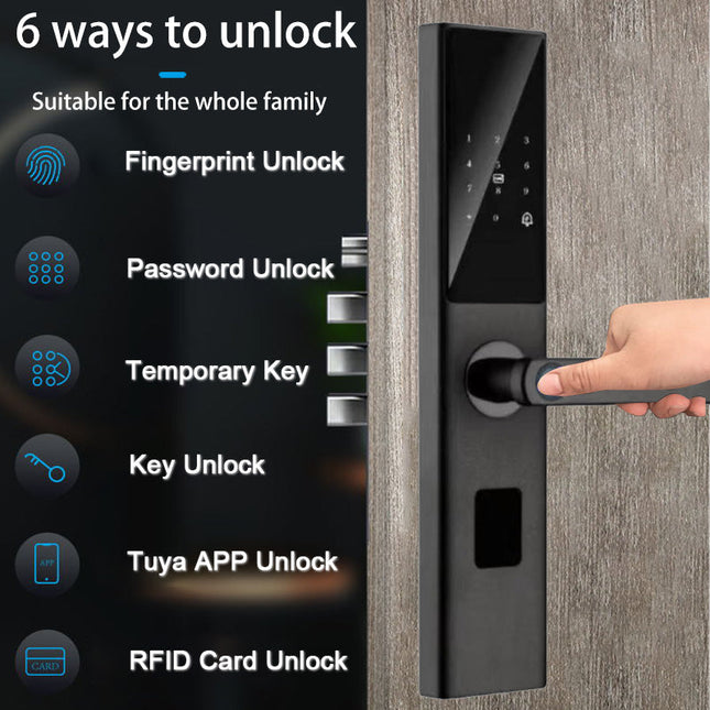 Fingerprint Smart Door Lock with App, Key, Card Access, Doorbell & Anti-Pry Alarm