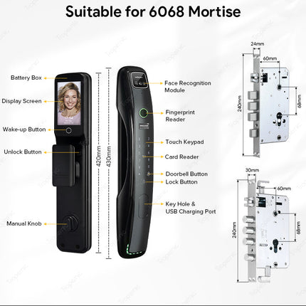 Smart Biometric Face Recognition Door Lock with Camera Doorbell and App Control