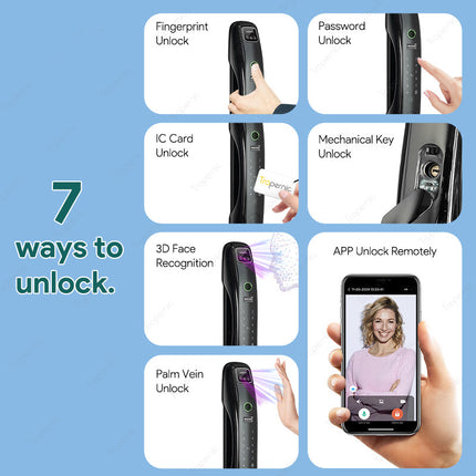 Smart Biometric Face Recognition Door Lock with Camera Doorbell and App Control