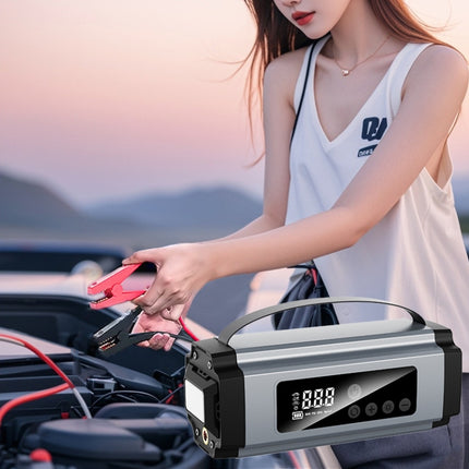Compact 4-in-1 Car Jump Starter with LED Light, Tire Pump & 8000mAh Power Bank