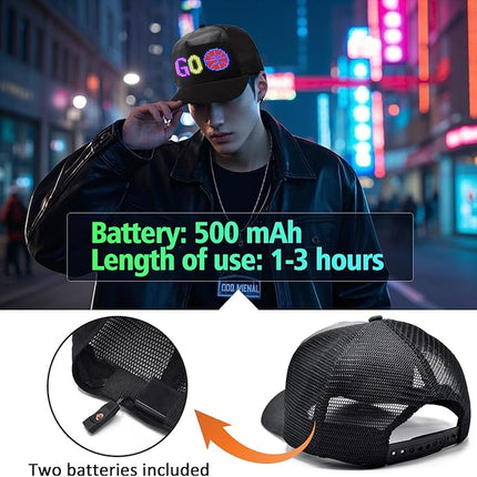 LED Programmable Baseball Cap with App Control Text Animations USB Rechargeable Black